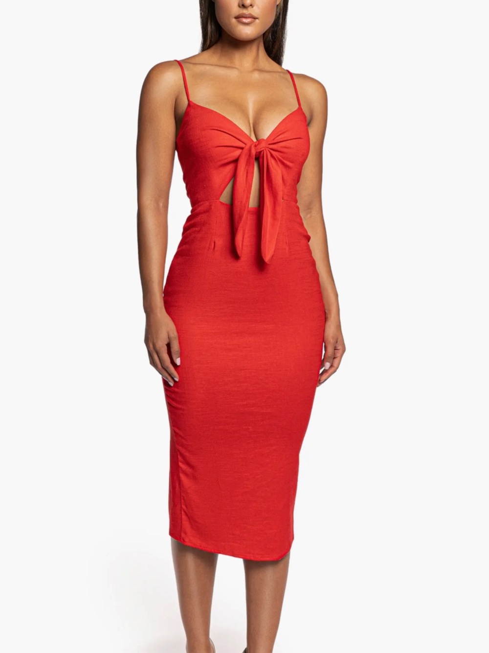 JLUXLABEL Front Tie Midi Dress Red
